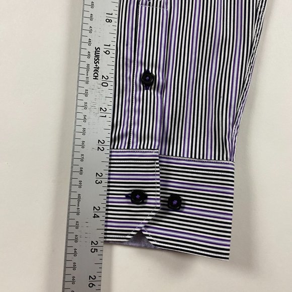 Bugatchi Shaped Fit Shirt Mens Small Purple White Stripe Cotton - Picture 11 of 11